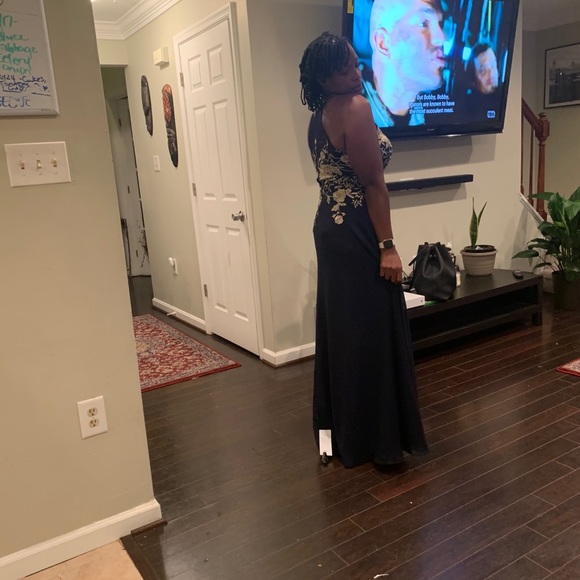 Elegant blue/gold dress -Lord&Taylor worn once - Picture 2 of 3